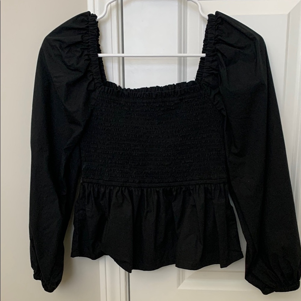 Black Women's Smocked Long Sleeve Top